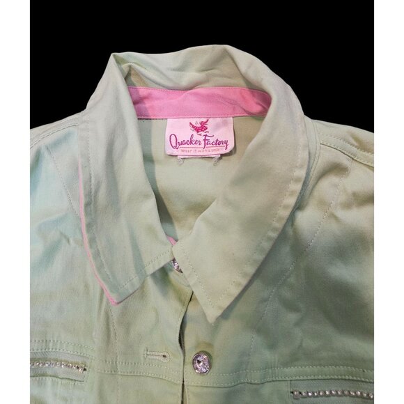 Vintage Quacker Fact Denim Jacket With Fringe Hem & Rhinestone Details Size L Mi - Picture 8 of 11